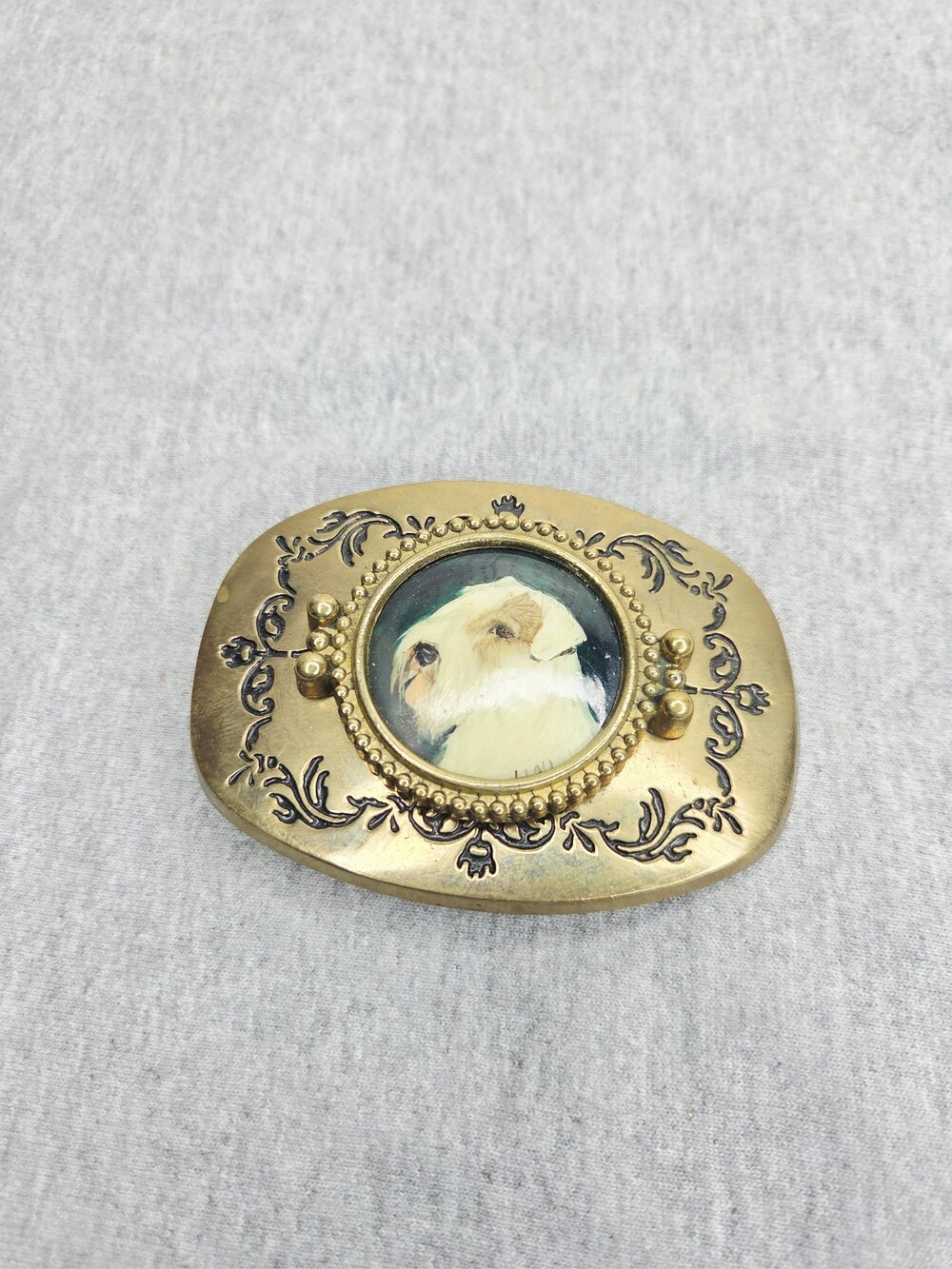 1978 Baron Buckles Solid Brass Dog Portrait Belt Buckle